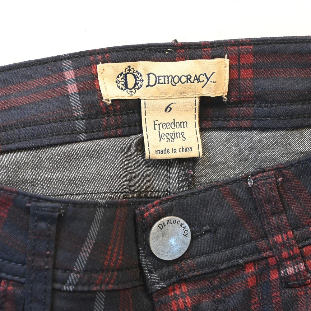Democracy 6 Mid Rise Freedom Jegging Black Check Stretch Denim Moto Womens Jeans - Picture 3 of 10